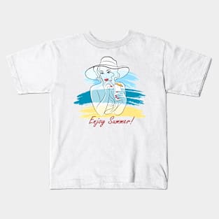 Girl on a Beach with Cocktail Kids T-Shirt